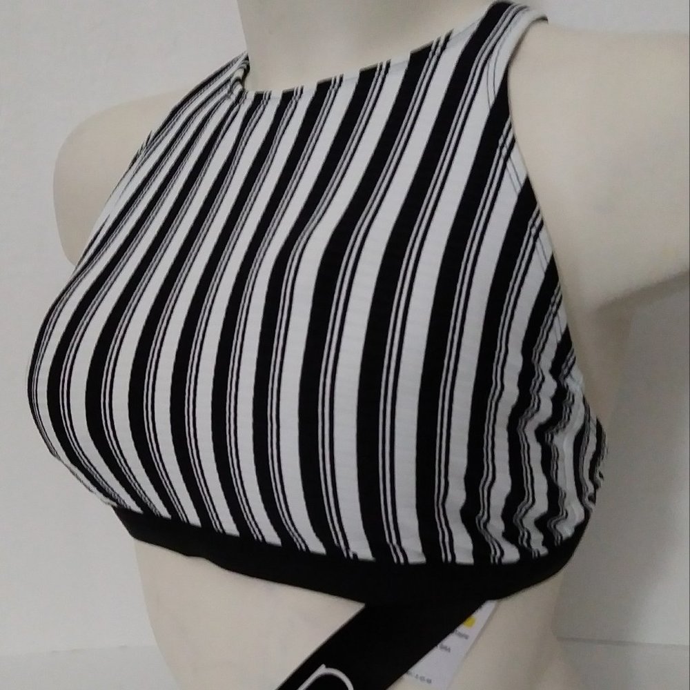 N Streamline Stripe Hi Neck Bikini Top Medium